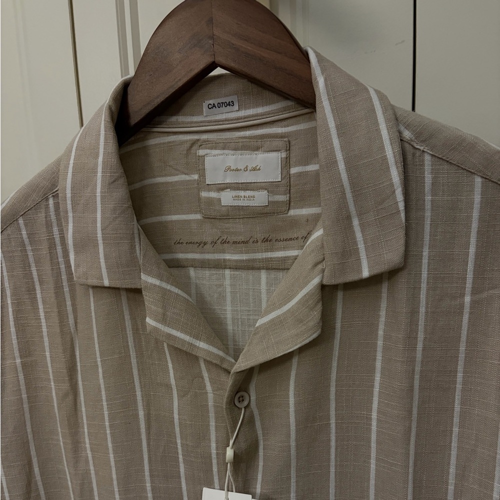 Porter & Ash Beige Striped Men's Linen blend Shirt